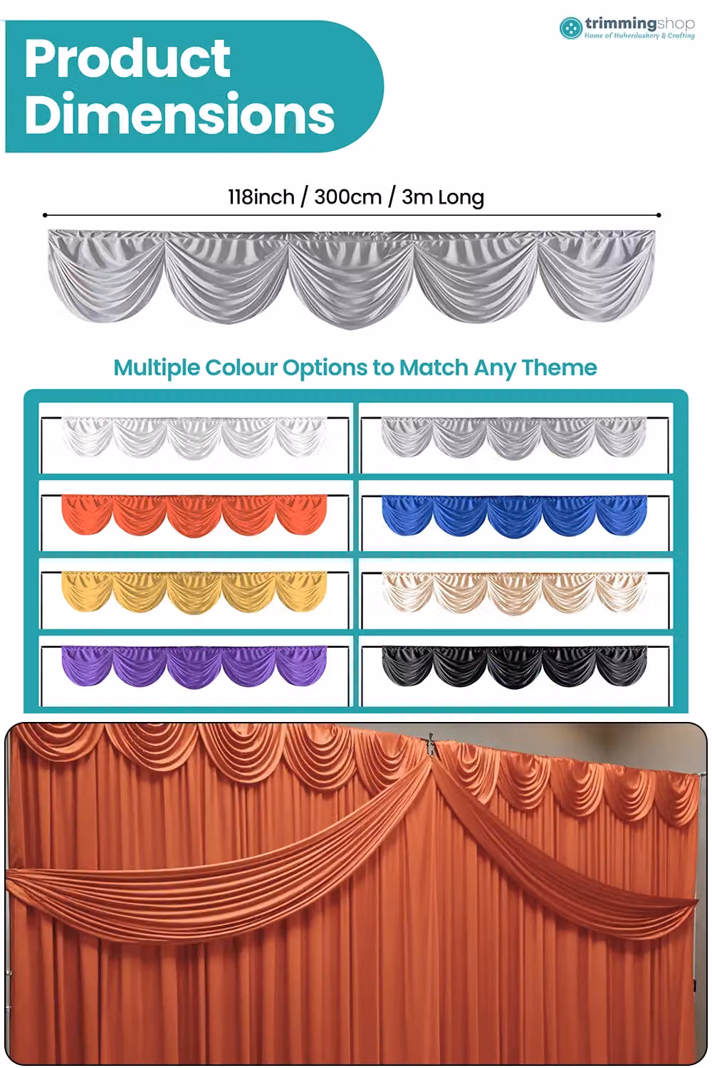 Neel Blue Ice Silk Detachable Swag Curtain Panel in Silver, 200 cm – 2