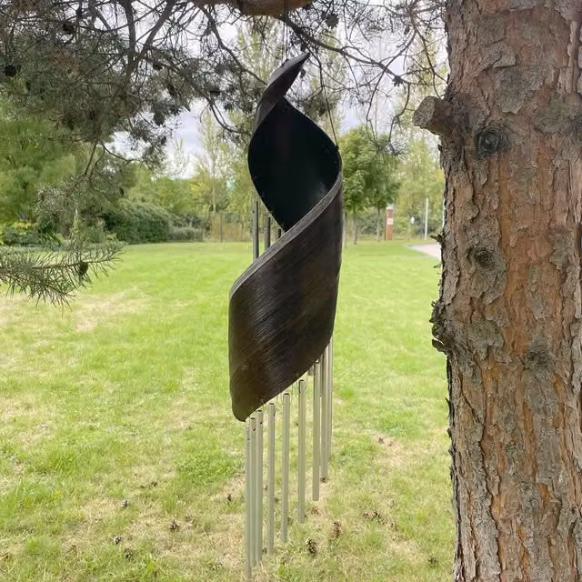 KDMK Brown Chocolate Coconut Leaf Wind Chimes with Rattan and Metal Hanging Decor