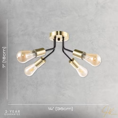 Happy Homewares Vintage Industrial Ceiling Light Fitting in Gold/Brass and Black, W/D/H: 18 x 36 x 36 cm – 3
