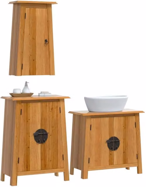 Berkfield Home Beautiful 3 Piece Vintage Solid Pine Bathroom Furniture Set in Brown