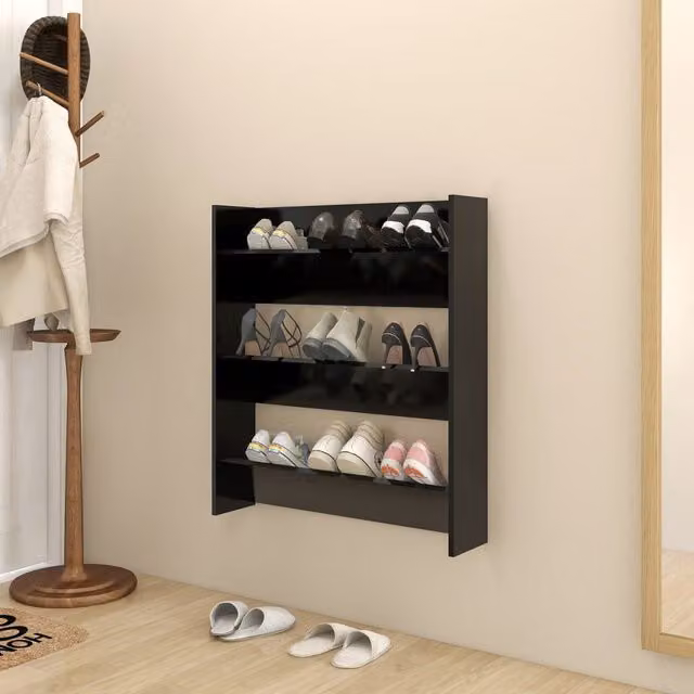 Berkfield Home Modern Wall Mounted Shoe Cabinet in Black, W/D/H: 80 x 18 x 90 cm – 1