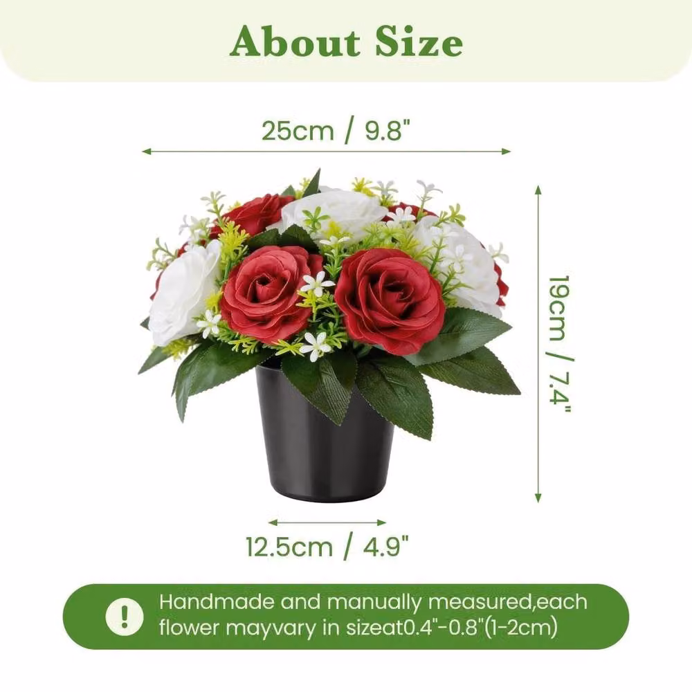 SPETLEK 2 Pack Red Artificial Silk Cemetery Flowers for Condolence – 2