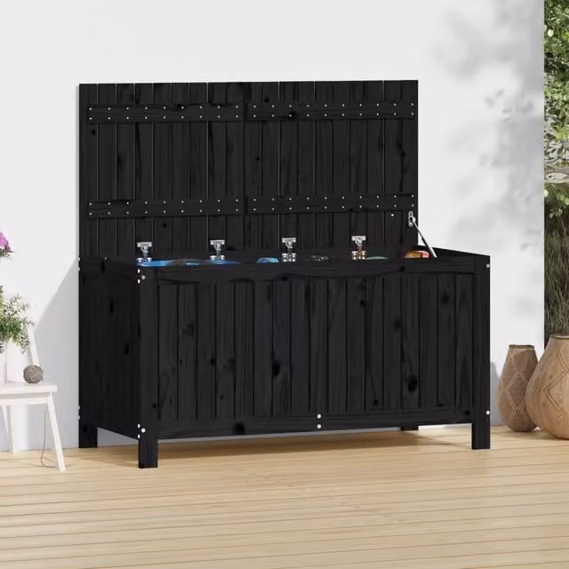 Berkfield Home Garden Black Solid Wood Pine Storage Box W/D/H: 121 x 55 x 64 cm – 1