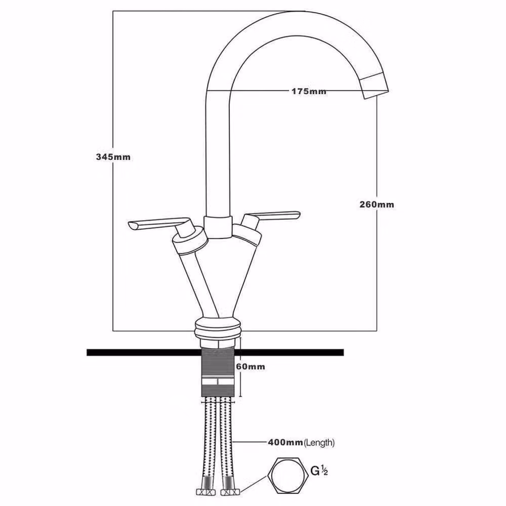 NESTLUNE Modern Kitchen Mixer Tap with Dual Lever and Swivel Spout in Silver, W/D/H: 100 x 52 x 3.45 cm – 2