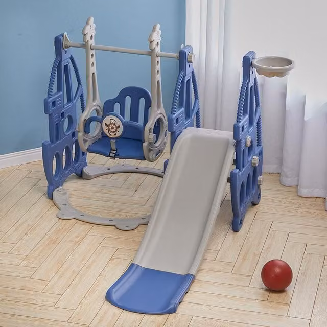 Livingandhome Steamship Shaped Slide and Swing Set for Toddlers in Blue