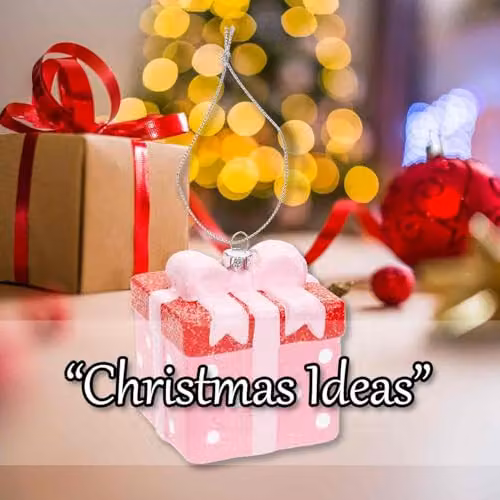 VFM e-Store Pink Glitter Present Christmas Tree Hanging Ornament, W/D/H: 9.5 x 7.5 x 7.5 cm – 5