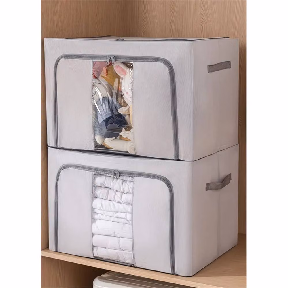 VOGREX 3-Piece Foldable Oxford Cloth Storage Box Set with Steel Frame, 66L, Grey – 3