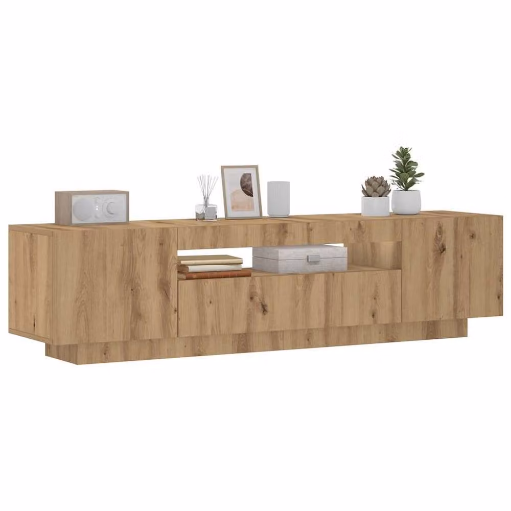 Berkfield Home Artisan Oak TV Cabinet with LED Lights in Brown, W/D/H: 160 x 35 x 40 cm – 1