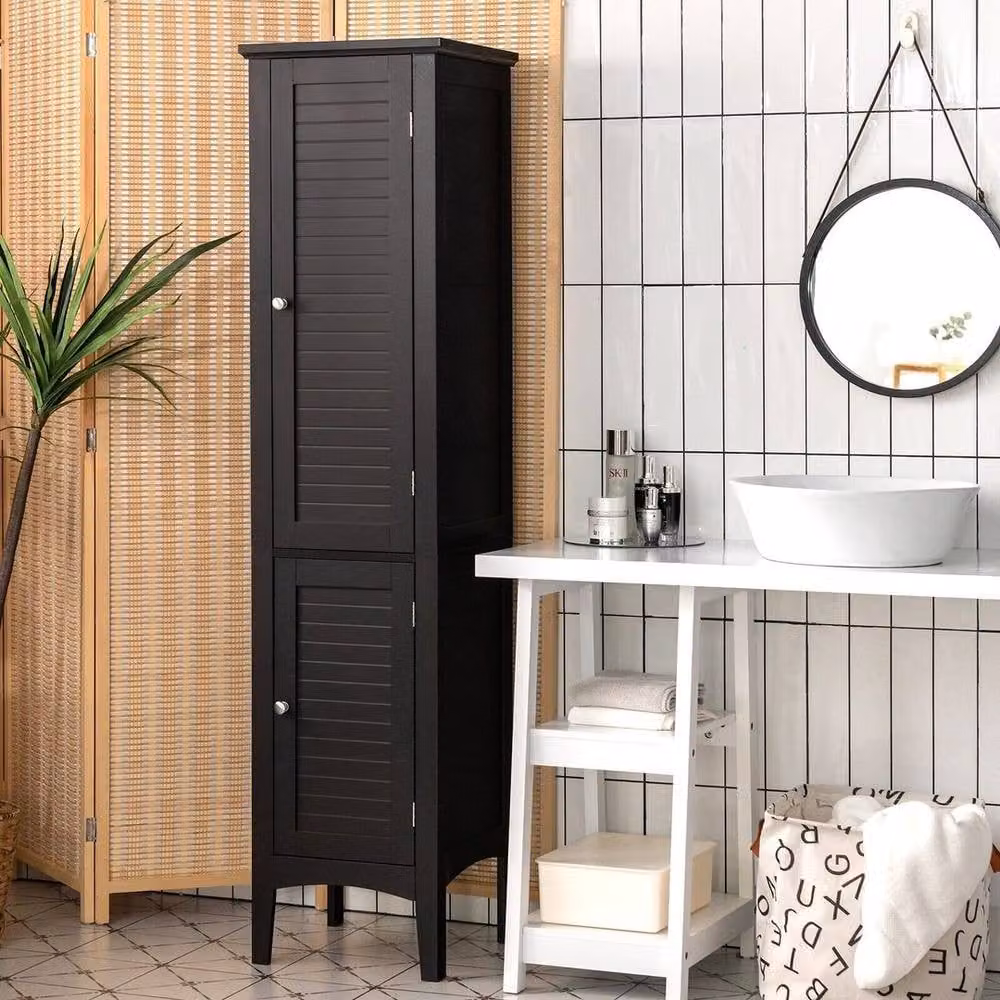 KORVIXA Modern 5-Tier Black Bathroom High Cabinet Organiser with Hinged Doors and Internal Shelves, W/D/H: 100 x 100 x 100 cm – 3
