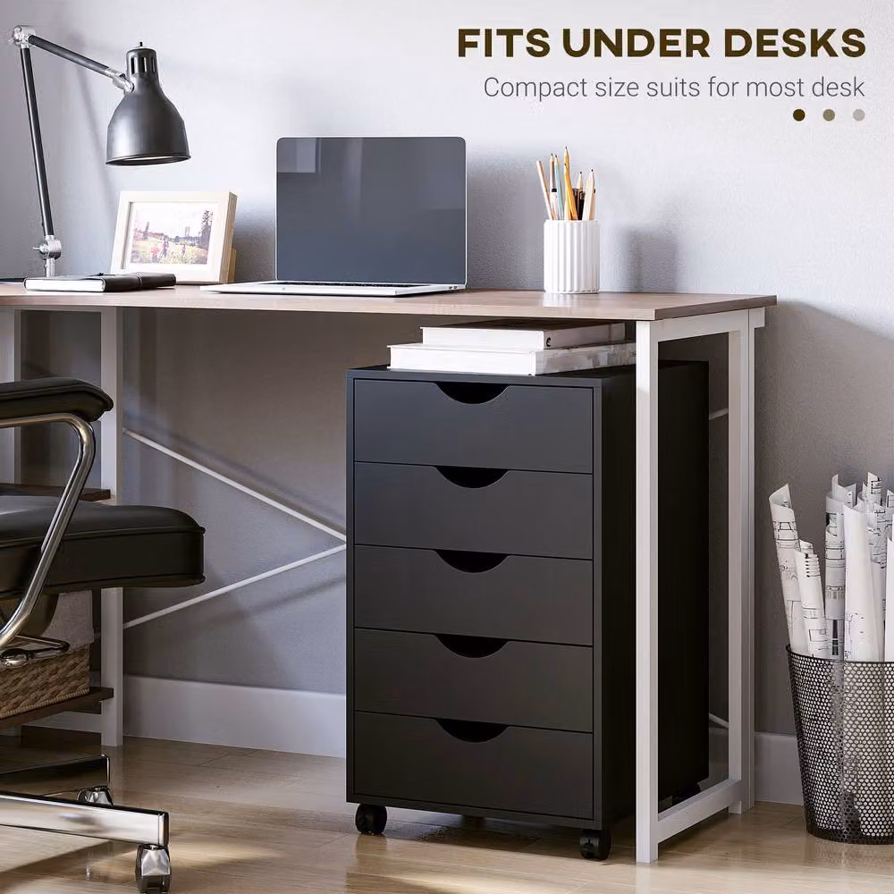 STILVORA 5 Drawer Filing Cabinet with Storage in Black – 6