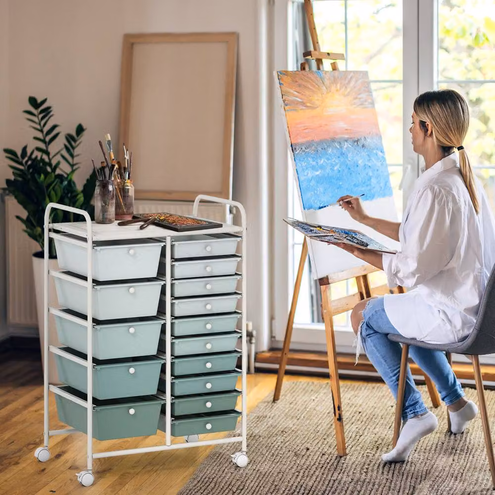 Costway 15-Drawer Multipurpose Rolling Utility Storage Cart with Castors and Locks in Multicolour – 4