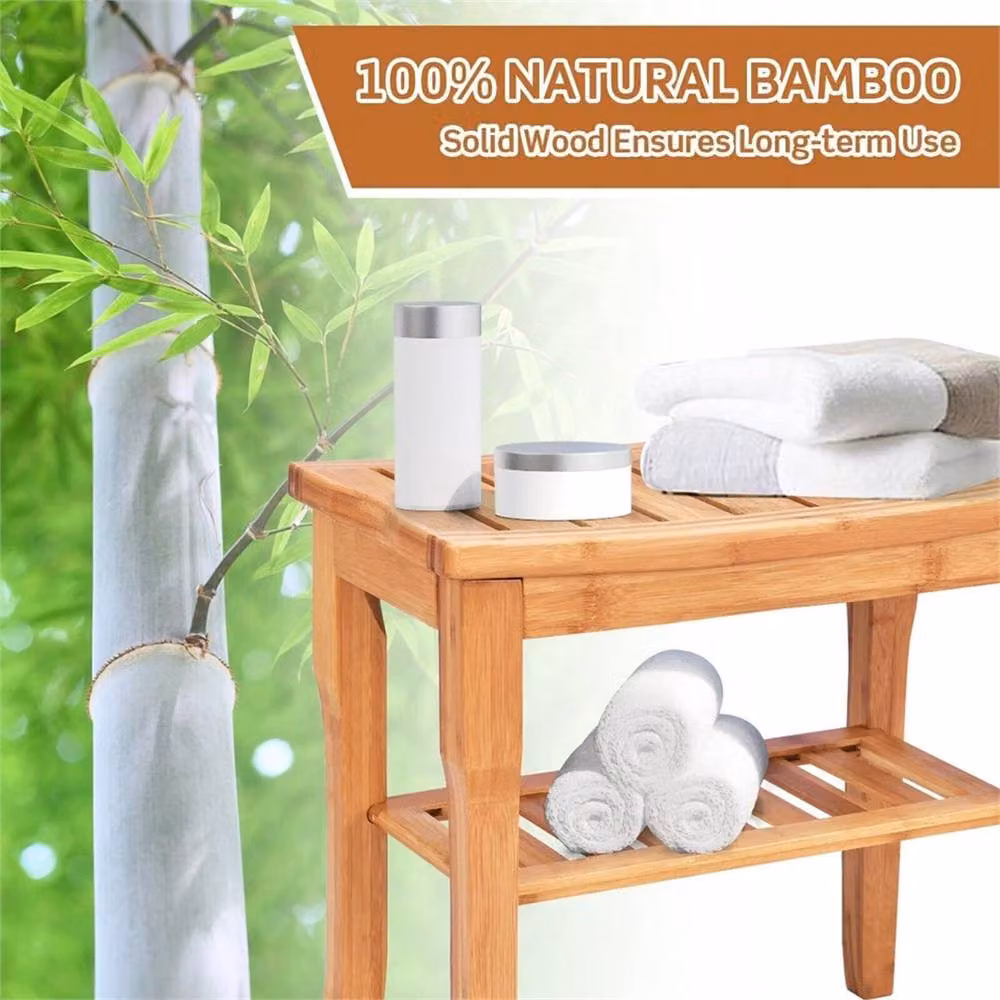 FORGEVIO Waterproof Bamboo Shower Bench Seat in Brown and Multicolour, W/D/H: 120 x 44 x 44 cm – 2