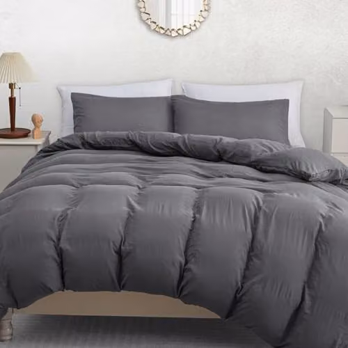 Pamposh King Size Reversible Microfibre Duvet Cover Set in Grey with Pillowcases