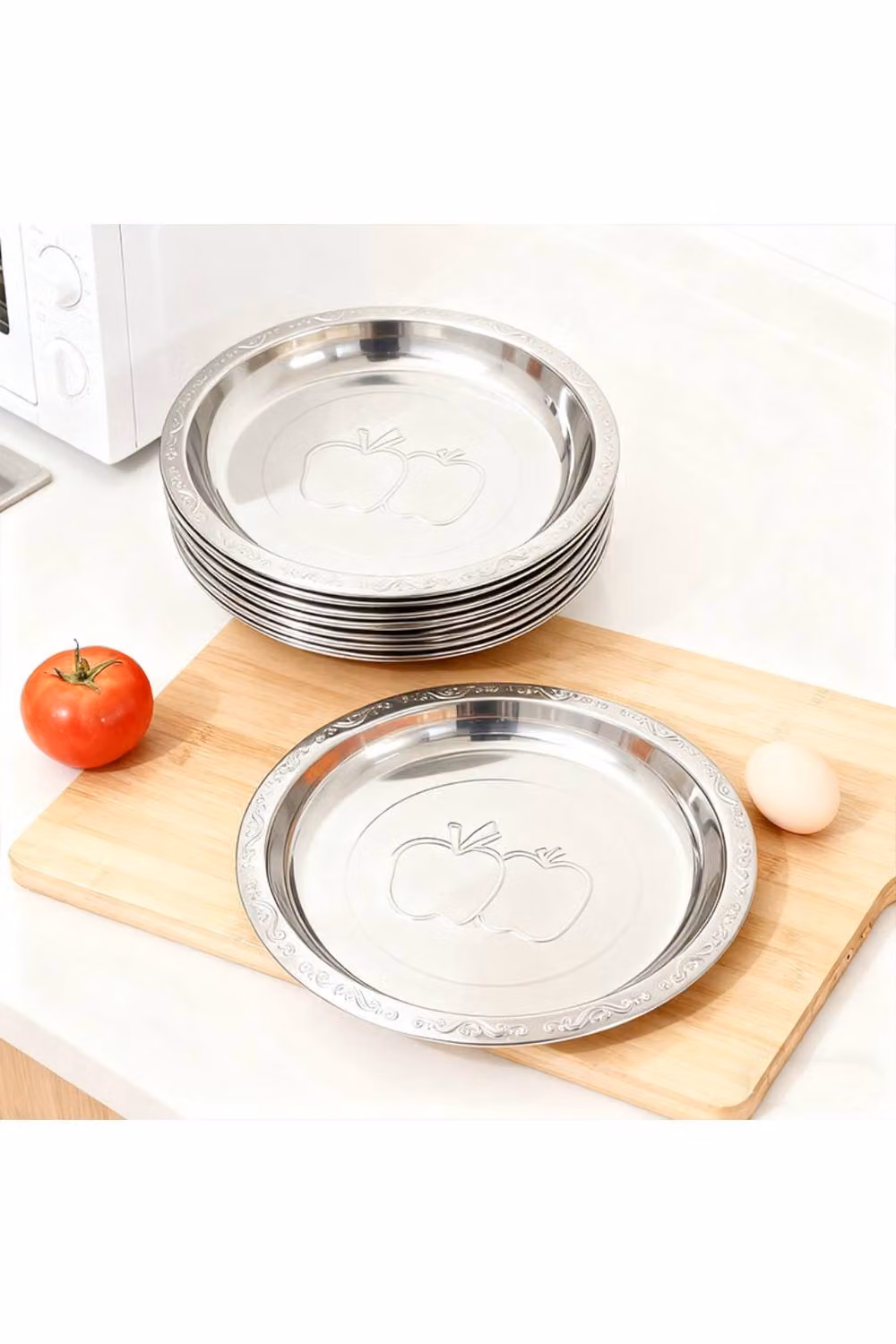 KDMD 17 Inch Stainless Steel Serving Platter with Apple Pattern in Silver – 3