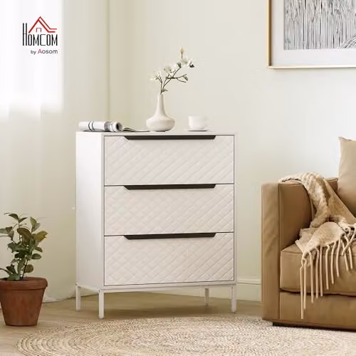 HOMCOM Modern Chest of Drawers with 3 Fabric Drawers and Aluminium Handles, White, W/D/H: 73.5 x 30.0 x 59.5 cm – 2