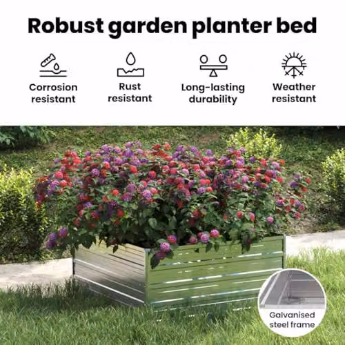 vidaXL Galvanised Steel Raised Bed for Vegetable, Herb or Ornamental Gardens, Silver, W: 100 cm, D: 100 cm, H: 45 cm – 3
