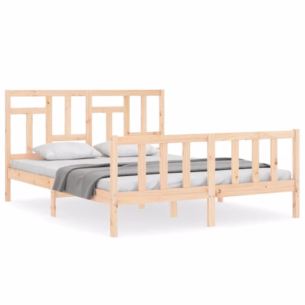 Berkfield Home Beautiful Bed Frame with Headboard in Beige Solid Pine Wood, W/D/H: 160 x 200 x 165.5 cm – 2