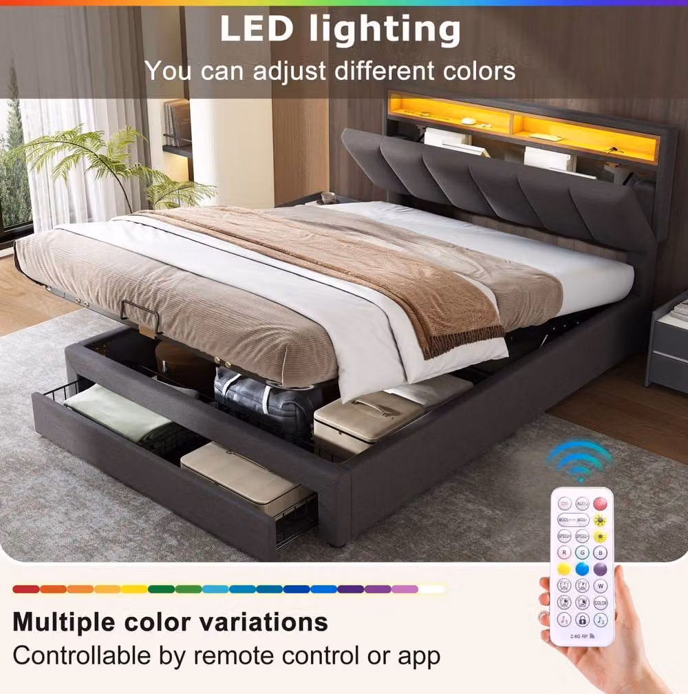 STILVORA Super King Upholstered Bed with LED Under-Bed Lighting in Grey, W: 180 cm x D: 200 cm – 6