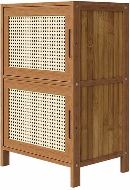 Garden Sanctuary 2-Tier Rattan Bedside Table in Brown and Beige