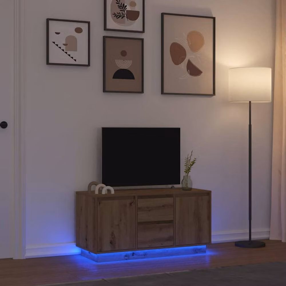 Berkfield Home Artisan Oak TV Cabinet with LED Lights in Brown, W/D/H: 100 x 41 x 50 cm – 2