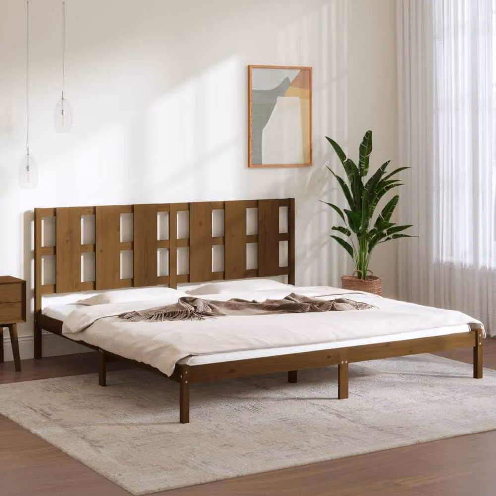 Berkfield Home Modern Solid Wood Pine Bed Frame in Honey Brown, 200 x 200 cm – 2