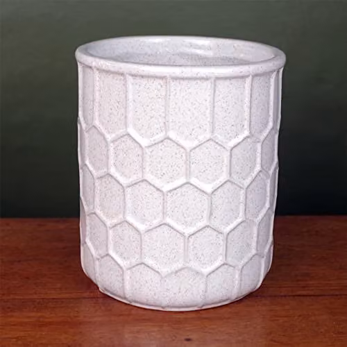 Botanik Leaf White Honeycomb Speckled Ceramic Planter, W/D/H: 13.4 x 13.4 x 17.0 cm – 1
