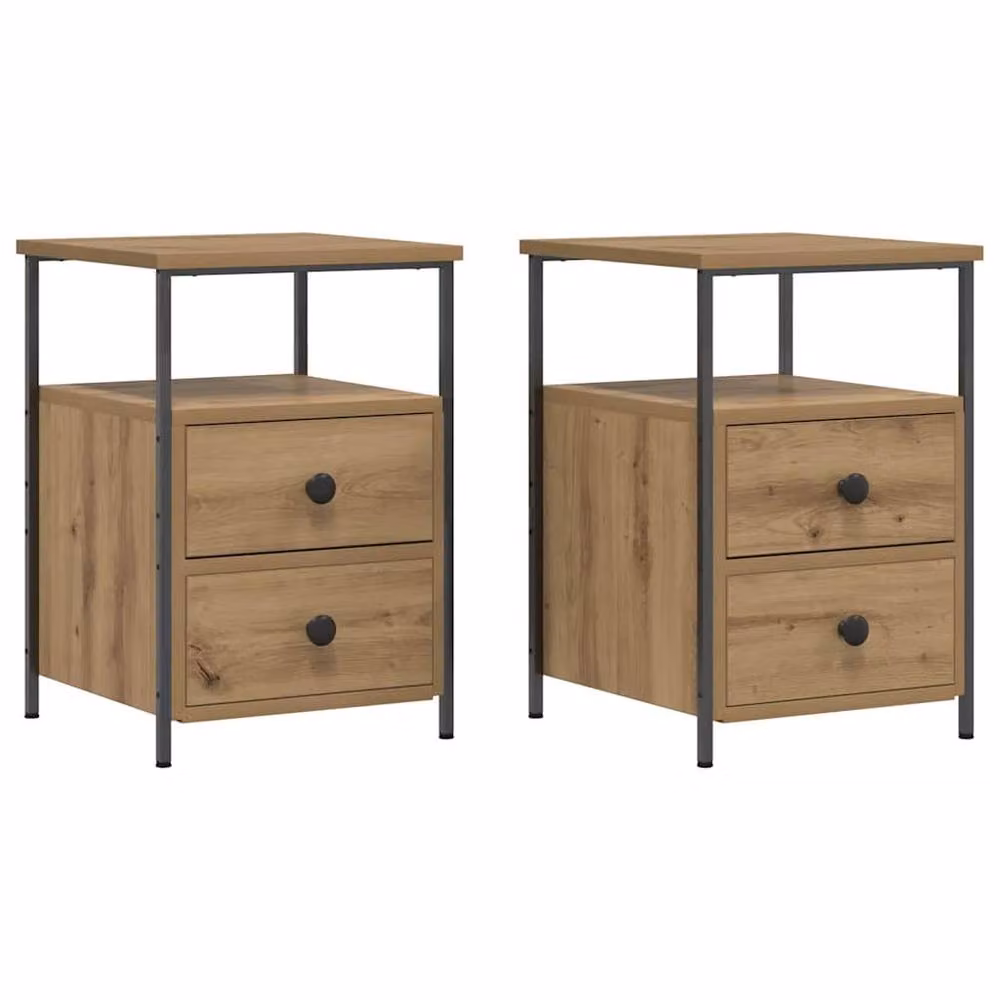 Berkfield Home Modern Bedside Cabinets, 2 Piece Set, Artisan Oak in Brown, W/D/H: 34 x 35.5 x 50 cm – 3