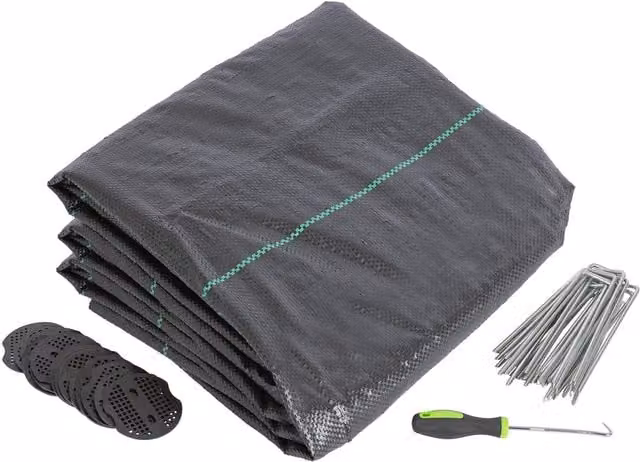 Harbour Housewares 110gsm Weed Control Membrane with Pegs, Black, 2m x 25m Coverage