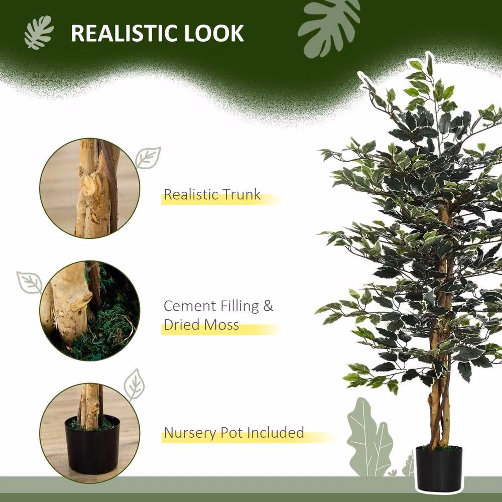 STILVORA Artificial Ficus Tree in Green with Pot, Height: 130 cm – 4