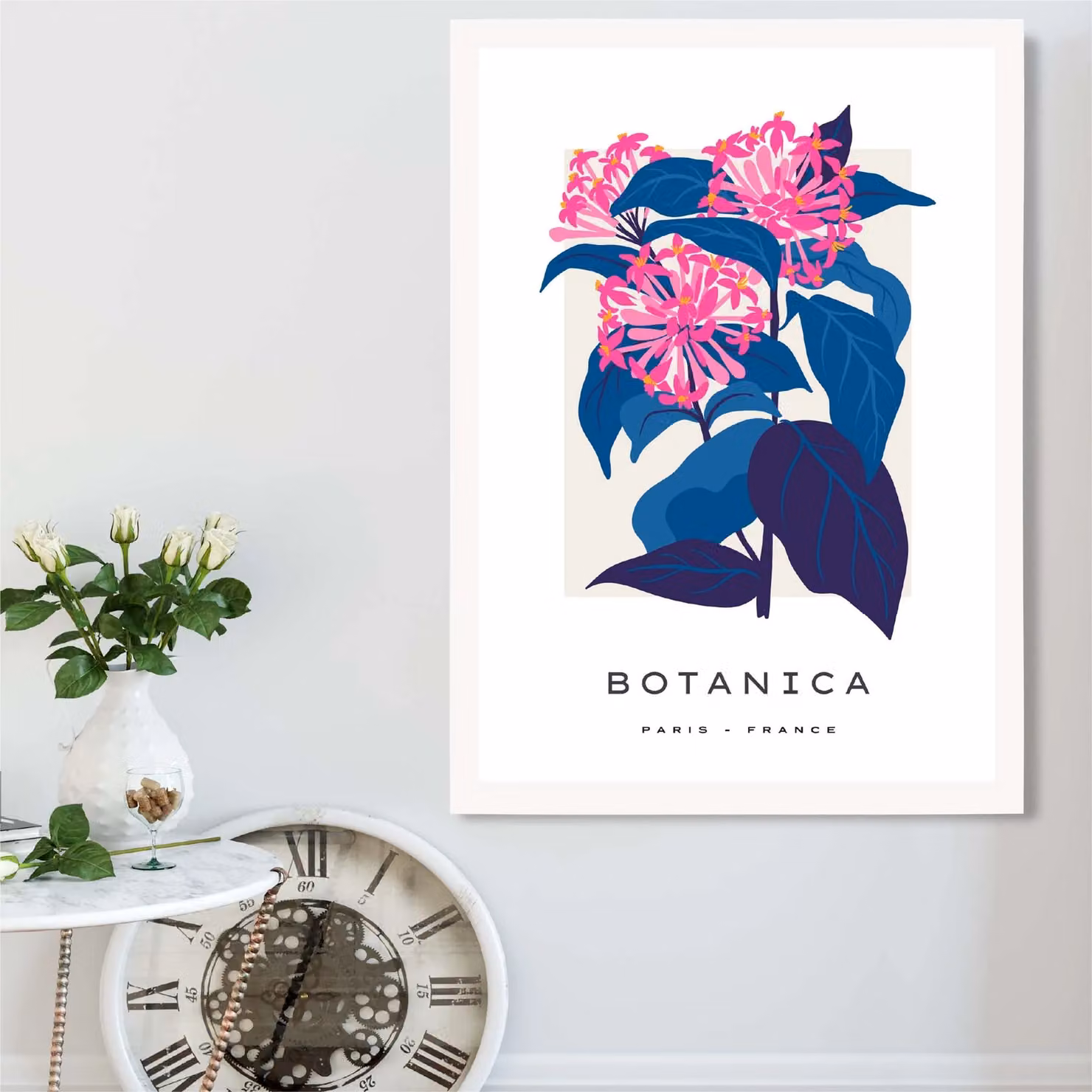 ARTZE Blue and Pink Cornflower Flower Market Gallery Framed Print, A3, White Frame, Mid Blue – 2