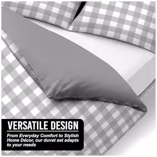 GC Gaveno Cavailia Gingham Check Microfibre Duvet Cover Set in Grey, King Size, W: 230 cm x D: 220 cm with Pillowcases – 3