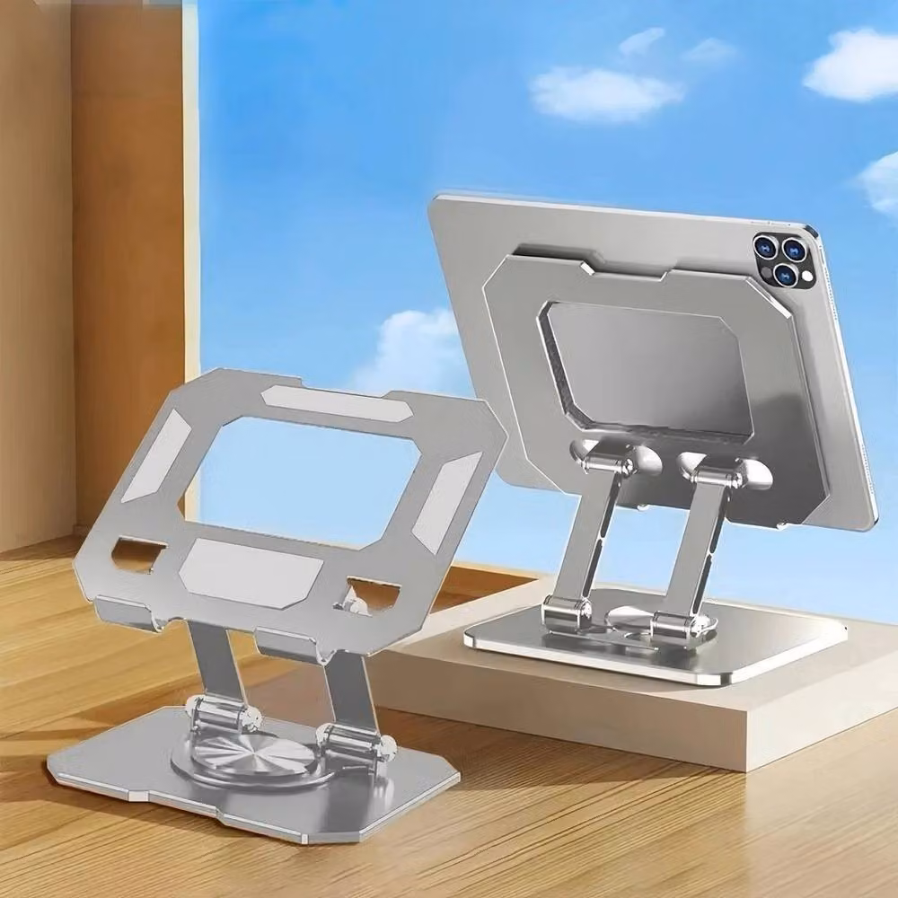 FLAVORA Foldable Metal Tablet Desktop Stand Holder in Metallic Silver – 2