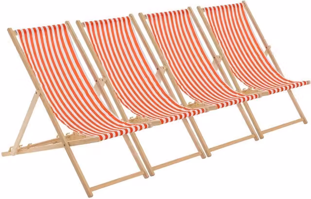 Harbour Housewares Folding Wooden Deck Chair in Red and Orange Stripe