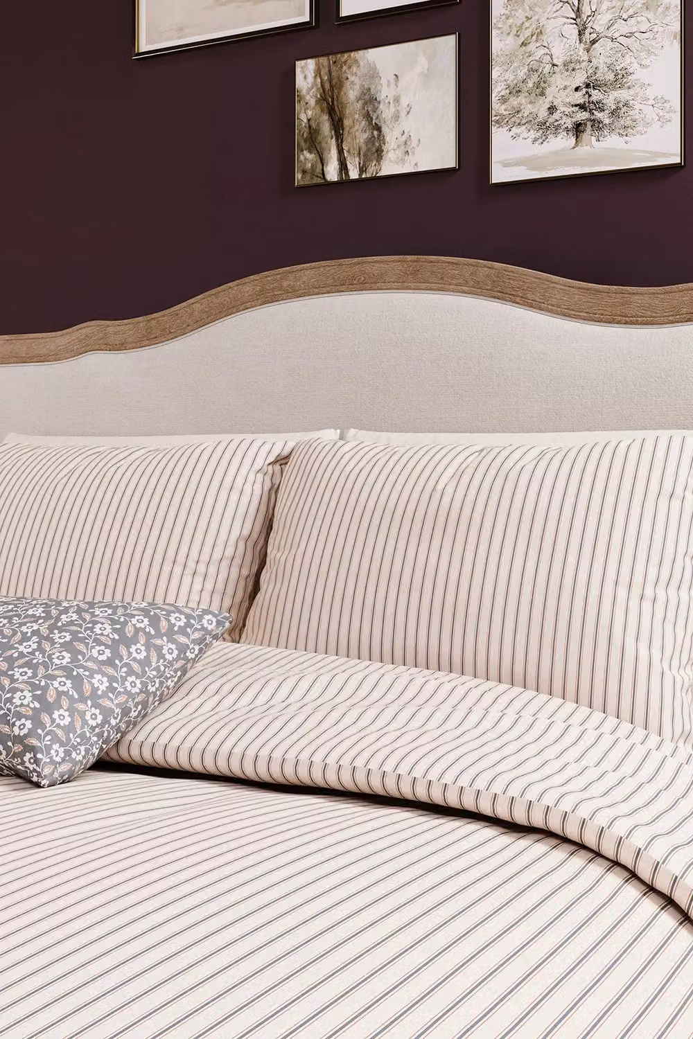 Helena Springfield Ticking Stripe Cotton Duvet Cover and Pillowcase Set in Grey and Brown, W: 200 x D: 200 cm – 2