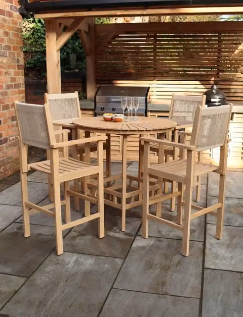 Royalcraft Roma 4 Seater Round Garden Bar Set in Beige Treated Acacia Wood