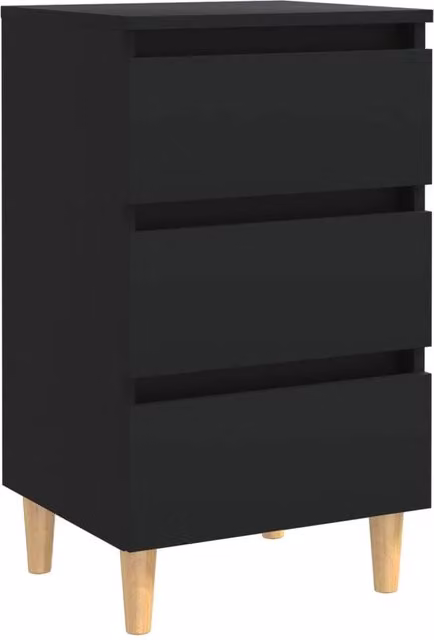 Berkfield Home Bed Cabinet in Black with Solid Wood Legs, W: 40 cm, D: 35 cm, H: 69 cm – 1