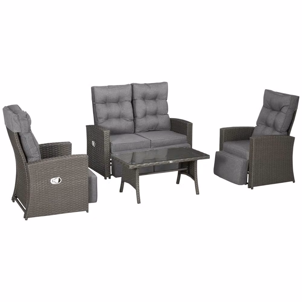 STILVORA Modern 4-Seater Grey Rattan Sofa with Reclining Chairs – 2