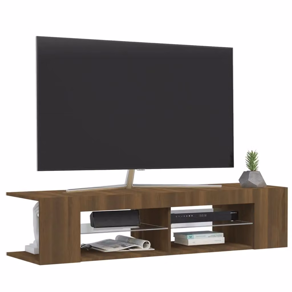 Berkfield Home Modern TV Cabinet with LED Lights in Brown Oak, W/D/H: 135 x 39 x 30 cm – 3