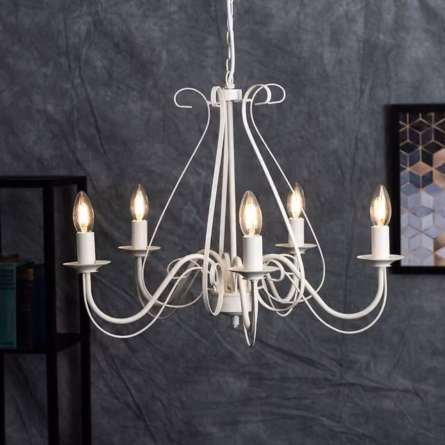 ValueLights Vintage Style 5 Way Ceiling Light Chandelier in White