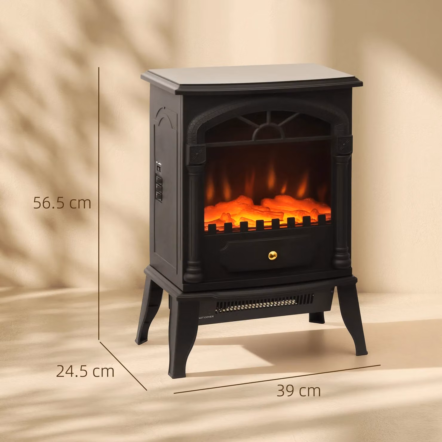 HOMCOM Portable Metal Fireplace in Black with Adjustable Thermostat and 2 Heat Settings – 3