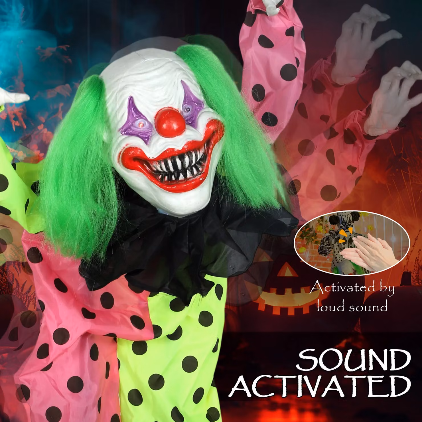 OUTSUNNY Sound Activated Stackable Halloween Animatronics Clowns in Multicolour – 3