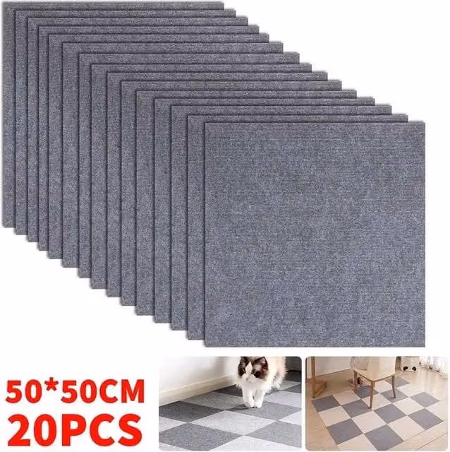 Kelvenix 20 Pack DIY Self Adhesive Carpet Tiles in Grey, W/D/H: 50 x 50 x 0.5 cm