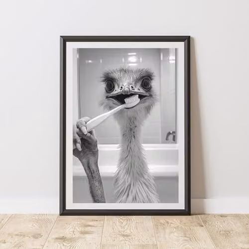 60 Second Makeover Emu Brushing Teeth Animal Print Paper Poster, A3