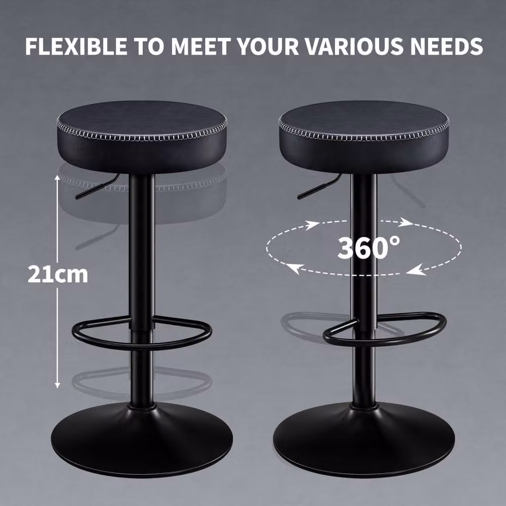 STOOLINK Set of 2 Stylish Swivel Adjustable Breakfast Bar Stools in Matt Ink Black – 4