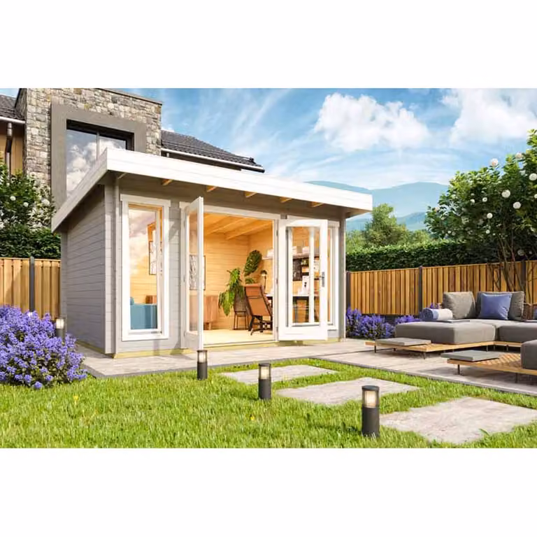 Lasita Maja Ltd Dorset 2-Log Cabin Garden Room and Home Office in Brown, W: 370 cm, D: 430 cm, H: 239.4 cm