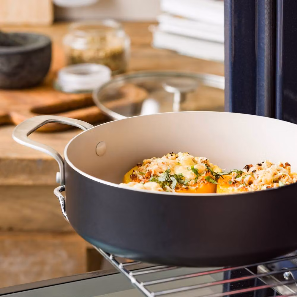 KitchenAid Black Aluminium Ceramic Non-Stick Sauté Pan with Glass Lid, 24 cm, 3.1 l – 6