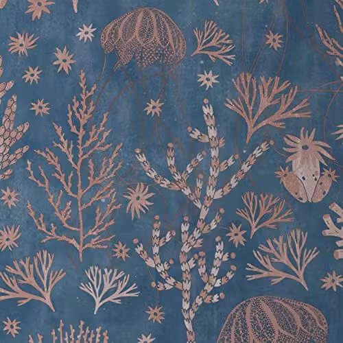 Debona Coral Reef Sea Life Wallpaper in Aqua Blue and Pale Pink Salmon, 10m Roll