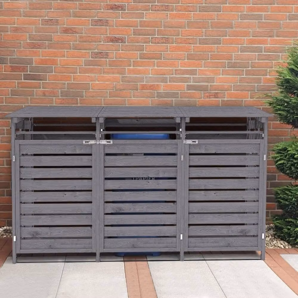 SPETLEK Grey Triple Bin Store Shed with Pent Roof, W: 100 cm, D: 60 cm, H: 122 cm – 3