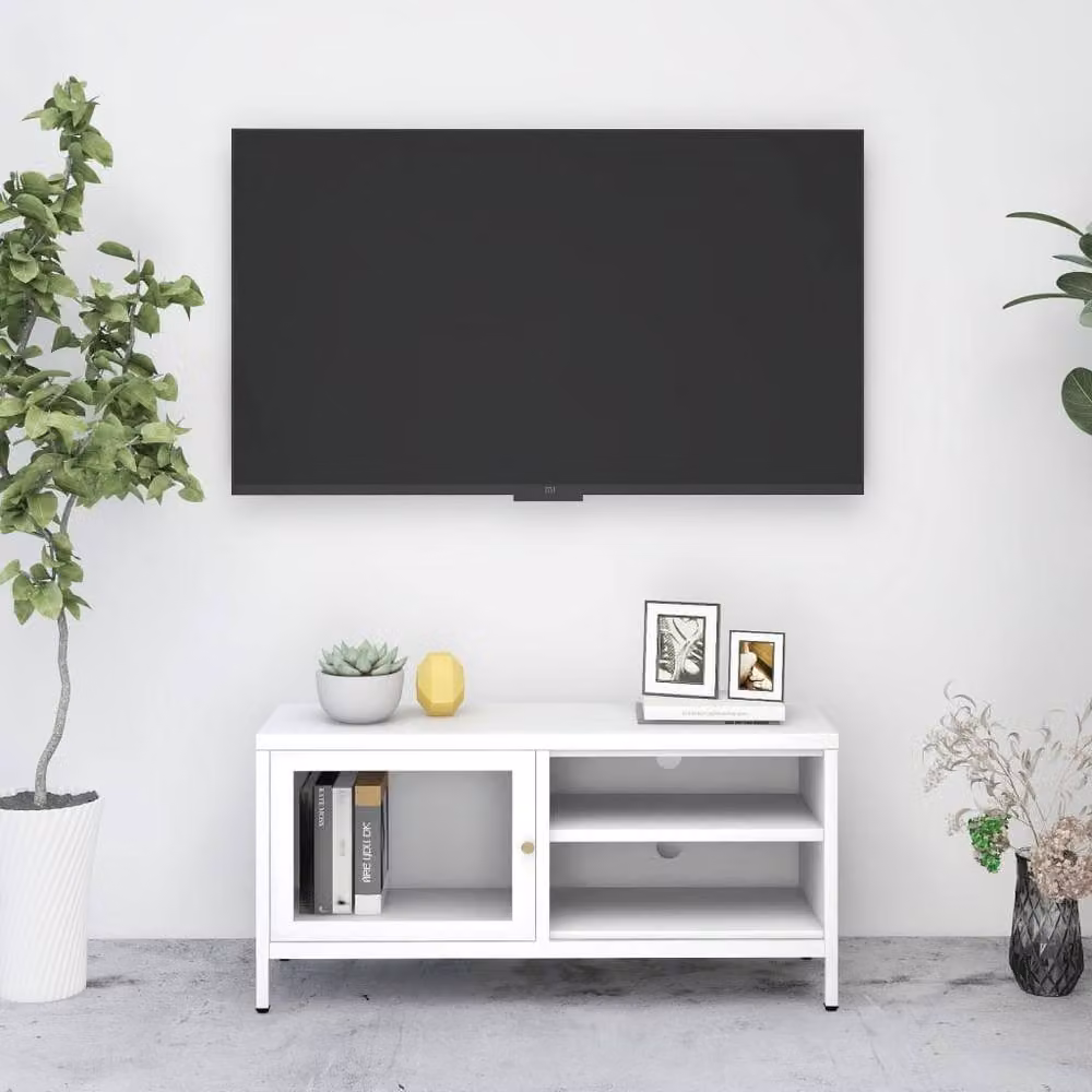 Berkfield Home White TV Cabinet with Glass Doors and Internal Shelves, W/D/H: 90 x 30 x 44 cm – 2