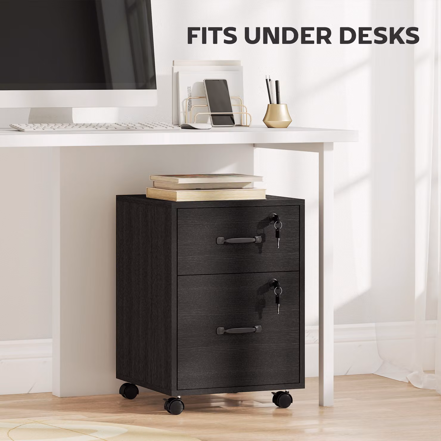 HOMCOM Rolling File Cabinet with 2 Drawers and Castors, Black Mobile Filing Cabinet for Letter Sized Documents – 7
